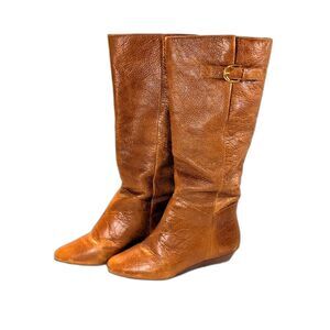 VTG Steven by Steve Madden Intyce Cognac Leather Wedge Boots Women’s US 5.5